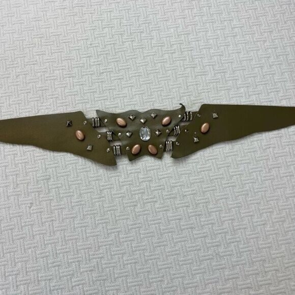 Vintage Handmade Leather Sheet Women’s Belt Embellished Bedazzled 39” Long 80s - Picture 3 of 14